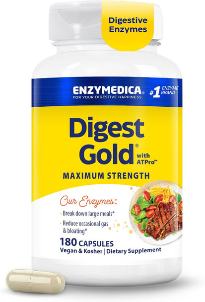 Enzymedica Digest Gold + Atpro Maximum Strength Fastacting Helps Digest Large Meals Prevents Bloating And Gas 180 Count (Ffp)