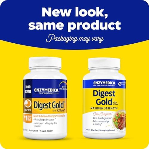 Enzymedica Digest Gold + Atpro Maximum Strength Fastacting Helps Digest Large Meals For Bloating And Gas 90 Capsules