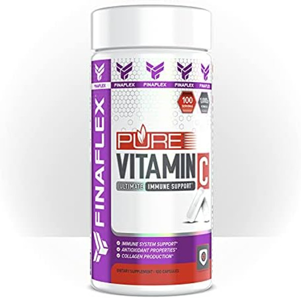 Finaflex Pure Vitamin C 100 Capsules Promotes Immune System Support & Collagen Production 1000 Mg Of Vitamin C Per Serving 100 Servings