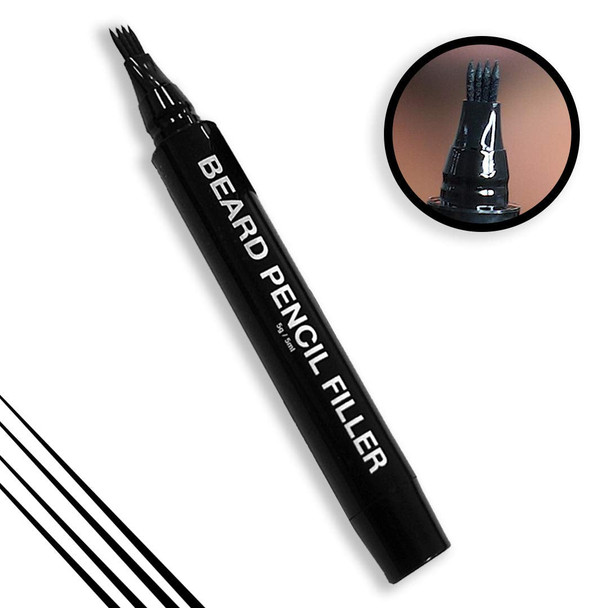 Pacinos Beard Pencil Filler - Water Proof, Long Lasting Coverage & Natural Finish - Beard, Moustache & Eyebrows - Micro-Fork Tip for Seamless Application (Black)