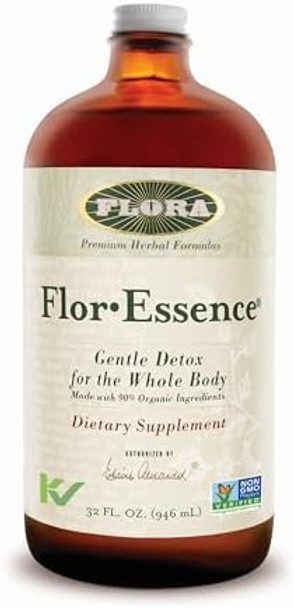 Flora Flor Essence Liquid Tea Blend 32Oz Large Gentle Detox Cleanse With Burdock Root Slippery Elm Kelp Thistle Premium Organic Ingredients