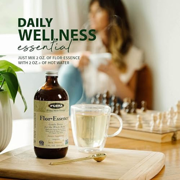 Flora Flor Essence Liquid Tea Blend 32Oz Large Gentle Detox Cleanse With Burdock Root Slippery Elm Kelp Thistle Premium Organic Ingredients