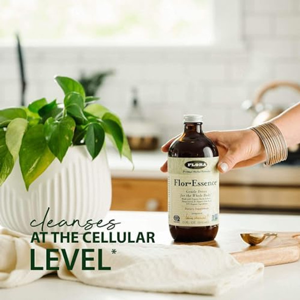 Flora Flor Essence Liquid Tea Blend 32Oz Large Gentle Detox Cleanse With Burdock Root Slippery Elm Kelp Thistle Premium Organic Ingredients