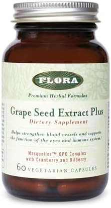 Flora Grape Seed Extract Plus Supports Immune & Cellular Health Contains Bilberry Fruit Extract Nongmo & Vegan 60 Vegetarian Capsules