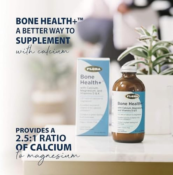 Flora Bone Health+ Calcium & Magnesium Supplement Bone Support Contains Vitamin D3 & Vitamin K2 Vegan & Gluten Delicious Fruit Juice Base 8 Fl. Oz.
