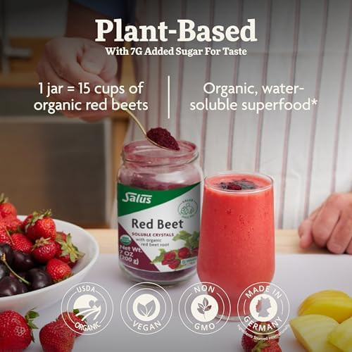 Floradix Salus Red Beet Crystals Organic Nutritional Beet Root Powder Mix Superfood Powder Supplement With Vitamin C Folate Magnesium & Potassium 7 Oz