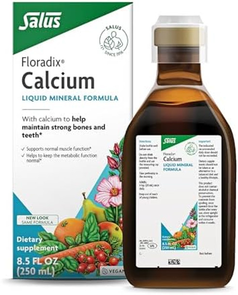Floradix Calcium Liquid Supplement Supports Strong Bones & Teeth With Calcium Gluconate & Lactate Vegan Nongmo 8.5 Fl Oz