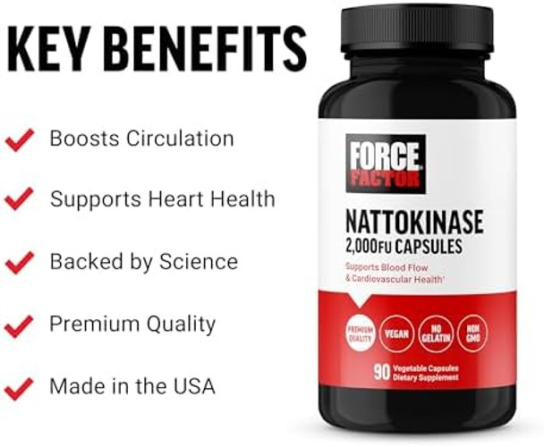 Force Factor Nattokinase 2000 Fu Nattokinase Supplement For Heart Health And Blood Pressure Health Blood Circulation Pills Nongmo Vegan No Gelatin 90 Vegetable Capsules