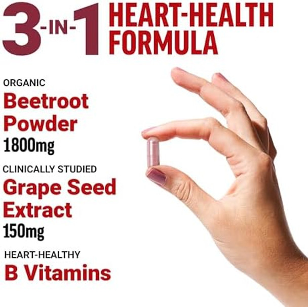 Force Factor Total Beets Blood Pressure Support Beet Root Capsules 1800Mg Organic Beet Root Powder Beet Supplement 90 Vegetable Capsules