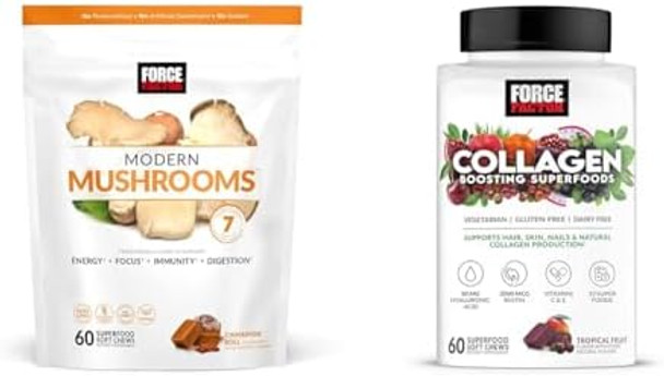 Force Factor Modern Mushrooms Soft Chews With 7 Mushrooms Collagen Boosting Superfoods With Biotin For Hair Skin Nails 60 Soft Chews Each