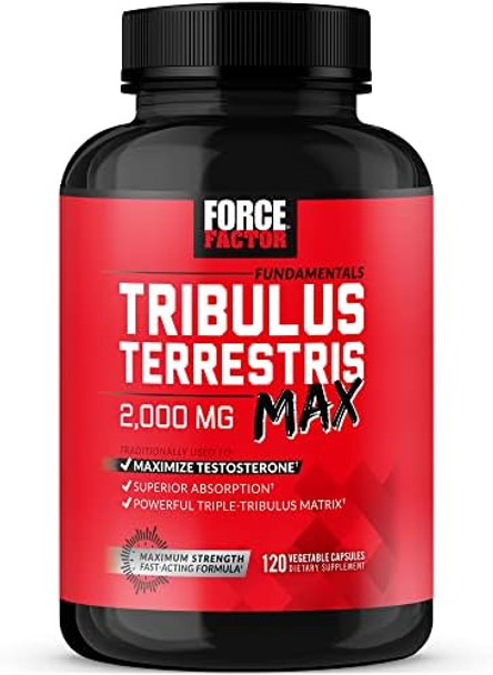 Force Factor Tribulus Terrestris Max For Men Testosterone Booster And Male Vitality Supplement For Superior Absorption 2000Mg 120 Capsules