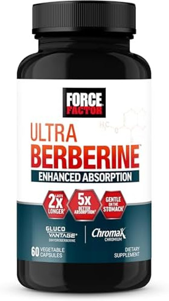 Force Factor Ultra Berberine Berberine Supplement With 500Mg Berberine Hcl Plus Chromium & Cinnamon Bark Extract To Support Metabolism & Daily Wellness Nongmo Gluten 60 Vegetable Capsules