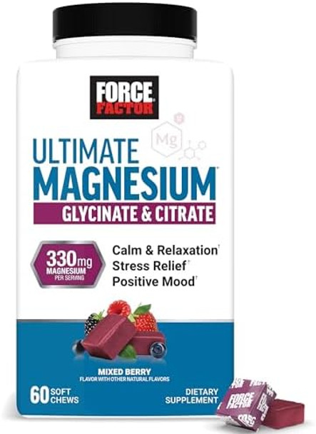 Force Factor Ultimate Magnesium Supplement Magnesium For Stress Relief Calm And Relaxation Magnesium Chewable Vegan Gluten & Nongmo Orange Creamsicle Flavor 60 Soft Chews