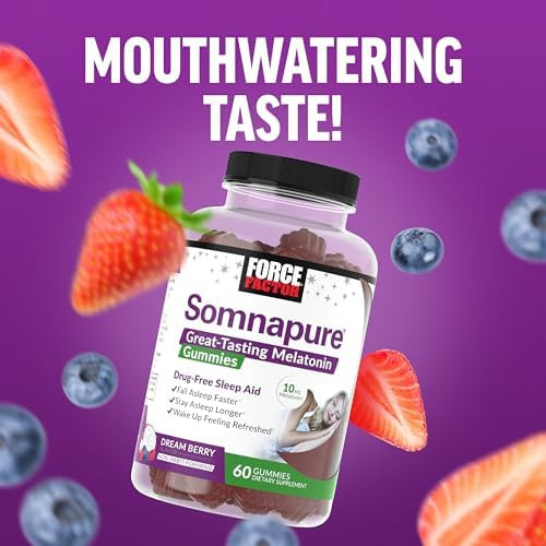 Force Factor Somnapure Gummies 3Pack With Melatonin 10Mg Melatonin Gummies Dream Berry Flavor 180 Gummies Purple