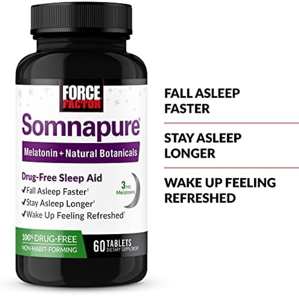 Force Factor Somnapure 3Pack Drug Sleep Aid For Adults For Occasional Sleeplessness With Melatonin & Valerian Nonhabitforming Sleeping Pills Fall Asleep Faster 180 Tablets