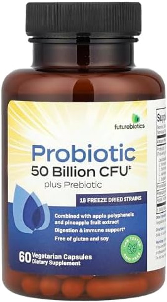 Futurebiotics Probiotic Plus Prebiotic 50 Billion Cfu 60 Vegetarian Capsules (25 Billion Cfu Per Capsule)