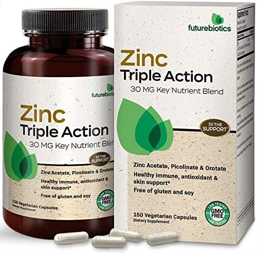 Futurebiotics Zinc Triple Action 30Mg Key Nutrient Blend Immune Support Supplement With Zinc Acetate Picolinate & Orotate Immune Antioxidant & Skin Health Support 150 Vegetarian Capsules