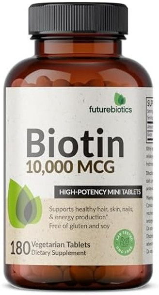 Futurebiotics Biotin 10000 Mcg High Potency Tablets Supports Healthy Hair Skin & Nails & Energy Production Nongmo 360 Vegetarian Tablets