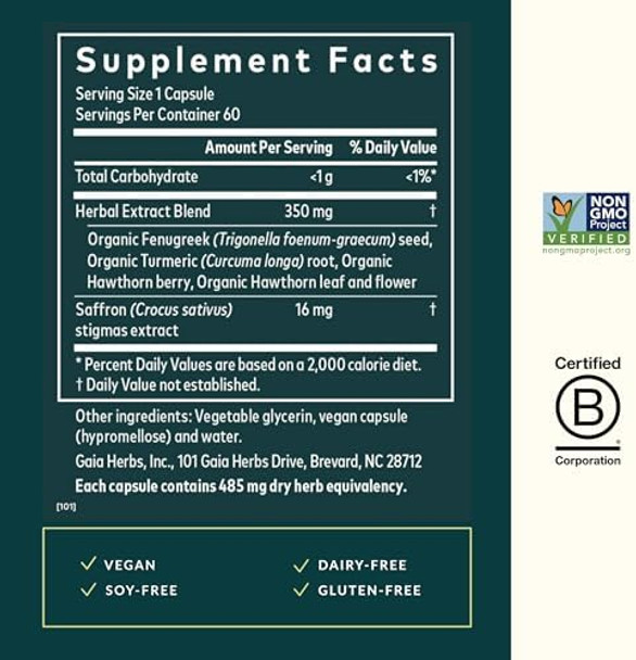 Gaia Herbs Cycle Serenity Women'S Hormonal Balance Supplement Made With Fenugreek Saffron Turmeric & Hawthorn From Gluten Dairy & Soy 60 Vegan Capsules (60 Servings)