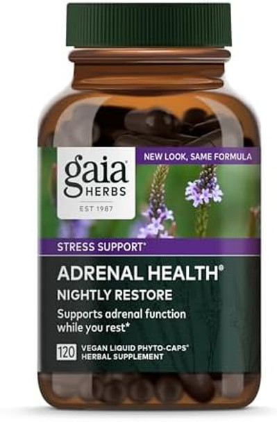 Gaia Herbs Adrenal Health Nightly Restore Herbal Supplement With Ashwagandha Magnolia Bark Cordyceps Lemon Balm And More 60 Vegan Liquid Phytocapsules (30 Servings)