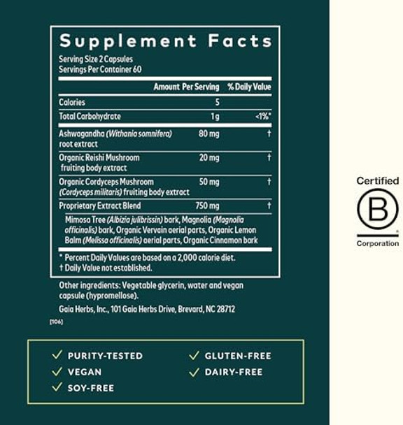 Gaia Herbs Adrenal Health Nightly Restore Herbal Supplement With Ashwagandha Magnolia Bark Cordyceps Lemon Balm And More 60 Vegan Liquid Phytocapsules (30 Servings)