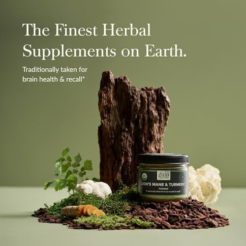 Gaia Herbs Lion'S Mane & Turmeric Powder Herbal Mushroom Supplement Powder To Help Maintain Brain Health And Recall Usda Organic3.53 Oz (Up To 45Day Supply)