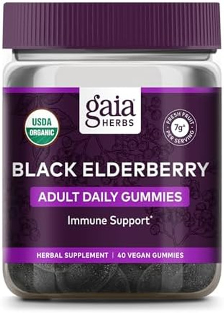 Gaia Herbs Black Elderberry Adult Daily Gummies Delicious Immune Support Supplement Made With Organic Black Elderberries For Immune System Support 80 Gummies (40Day Supply)
