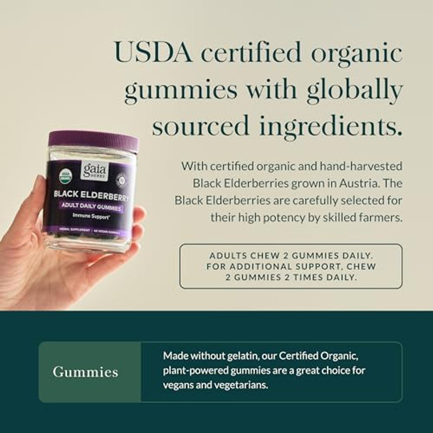 Gaia Herbs Black Elderberry Adult Daily Gummies Delicious Immune Support Supplement Made With Organic Black Elderberries For Immune System Support 80 Gummies (40Day Supply)