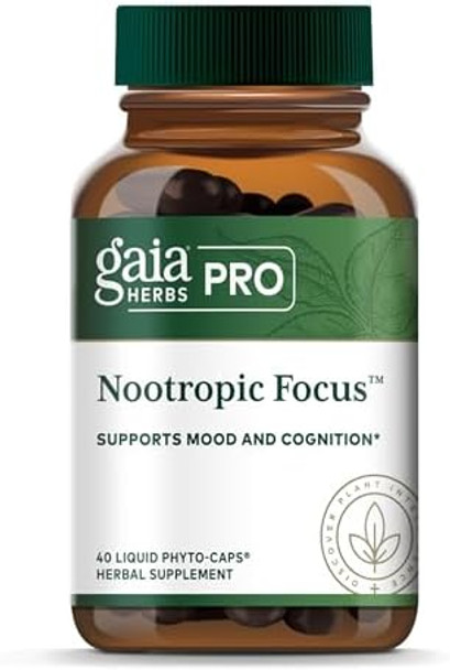 Gaia Herbs Pro Nootropic Focus Brain Health Support Supplement Nootropic Supplement With Saffron Ginkgo Leaf Extract & Lemon Balm Vegan Gluten 40 Liquid Phytocaps (20 Servings)