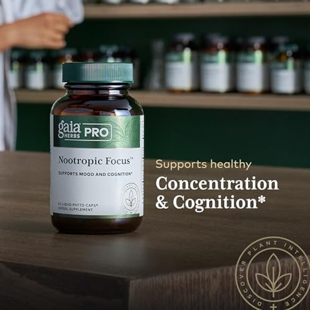 Gaia Herbs Pro Nootropic Focus Brain Health Support Supplement Nootropic Supplement With Saffron Ginkgo Leaf Extract & Lemon Balm Vegan Gluten 40 Liquid Phytocaps (20 Servings)