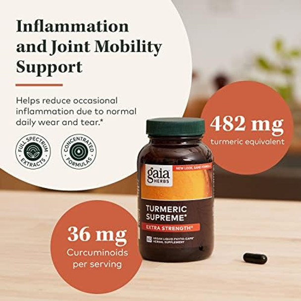 Gaia Herbs Turmeric Supreme Extra Strength 60 Vegan Liquid Phytocapsules & Reishi Mushroom Immune System & Supports Heart Health 40 Vegan Liquid Phytocapsules (2 Pack)