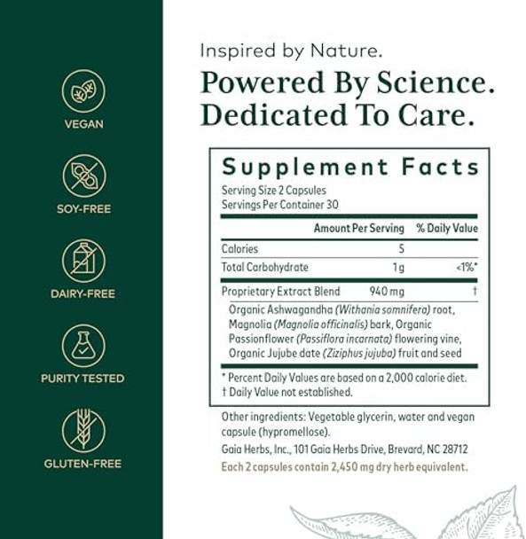 Gaia Herbs Pro Sleep Maintenance Adrenal Health & Sleep Support Supplement With Ashwagandha Magnolia Bark & Jujube Date Vegan Gluten 60 Liquidfilled Capsules (30 Servings)