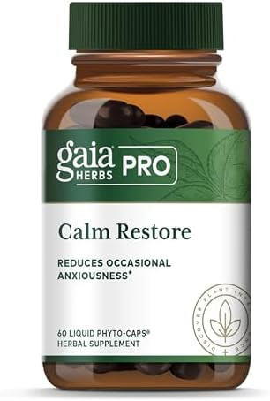 Gaia Herbs Pro Calm Restore Nervous System Support Supplement Calm Support Supplement With Skullcap Chamomile Holy Basil & Lavender 60 Liquid Phytocaps (20 Servings)