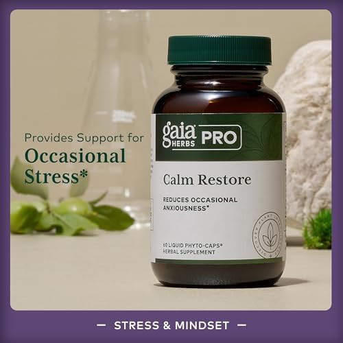 Gaia Herbs Pro Calm Restore Nervous System Support Supplement Calm Support Supplement With Skullcap Chamomile Holy Basil & Lavender 60 Liquid Phytocaps (20 Servings)