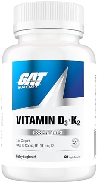 Gat Sport Vitamin D3 K2 5000 Iu (125 Mcg) Vitamin D 60 Day Supply Dietary Supplement For Bone Teeth Muscle And Immune Health Support 60 Veggie Caps