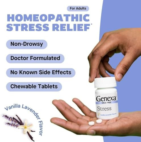Genexa Stress For Adultsanxiety & Irritability Relieffatigue Remedynatural Vanilla & Lavender Flavorgluten & Nongmohomeopathic Remedy Made Clean60 Chewable Tablets​