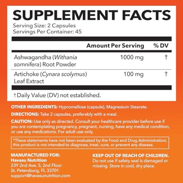 Havasu Nutrition High Strength Ashwagandha Supplement Capsules (45 Servings) & French Maritime Pine Bark Extract Capsules (30 Servings)
