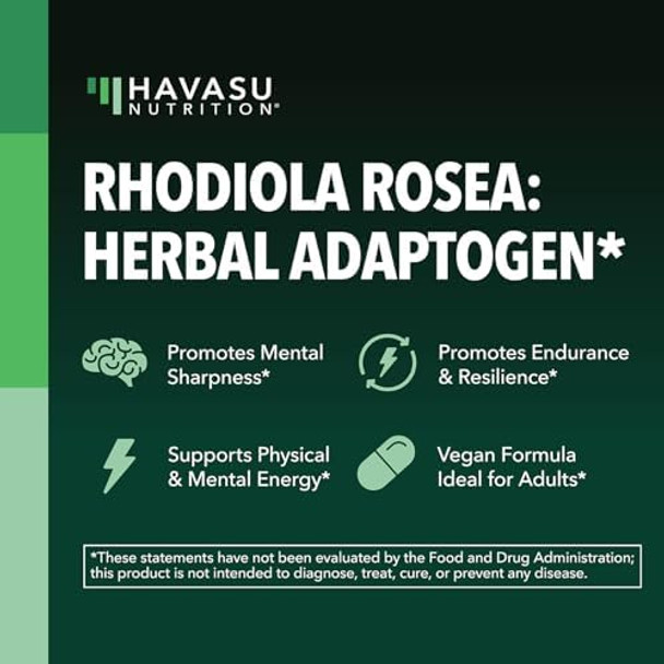 Rhodiola Rosea Supplement Herbal Adaptogen For Mental And Physical Performance Support (3% Salidrosides 3% Rosavins Extract) 60 Count Vegan Nongmo And Gluten Capsules 2 Month Supply