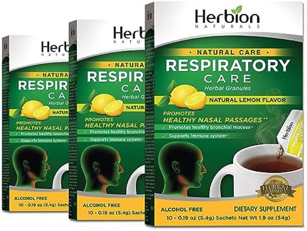 Herbion Naturals Respiratory Care Herbal Granules With Lemon Flavor 10 Ct For The Whole Family Promotes Healthy Respiratory Function (Pack Of 3)