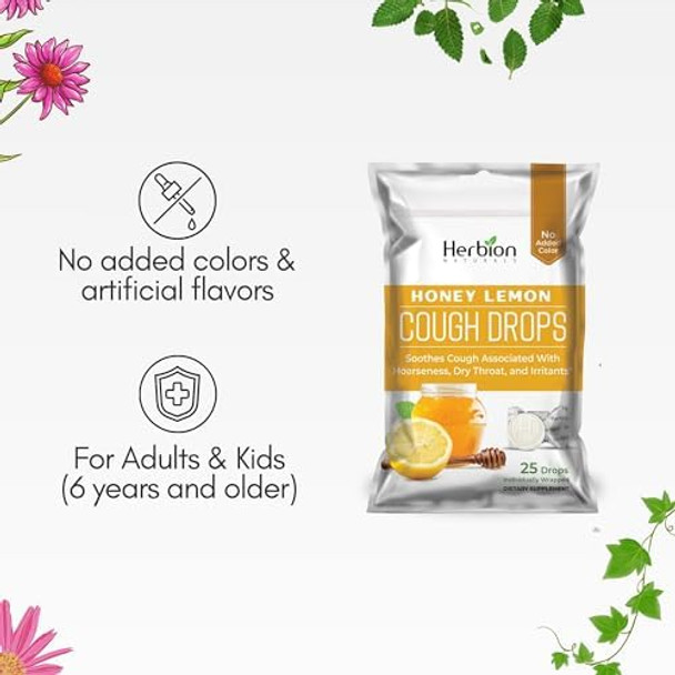 Herbion Naturals Cough Drops With Honey Lemon Flavor Dietary Supplement Soothes Cough For Adults And Children Over 6 Yearspack Of 5 (125 Lozenges)