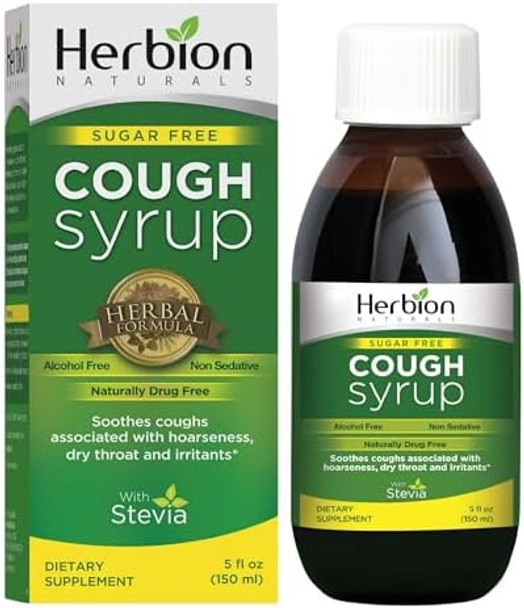 Herbion Naturals Sugar Cough Syrup With Stevia 5 Fl Oz Helps Relieve Cough And Soothes Sore Throat Naturally Optimizes Immune System 3 Packs