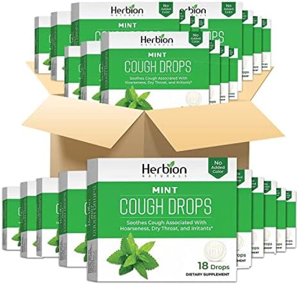 Herbion Naturals Cough Drops With Mint Flavor Soothes Cough For Adults And Children Over 6 Years 18 Drops No Artificial Flavor No Added Color 48 Pack