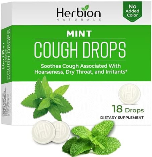 Herbion Naturals Cough Drops With Mint Flavor Soothes Cough For Adults And Children Over 6 Years 18 Drops No Artificial Flavor No Added Color 48 Pack