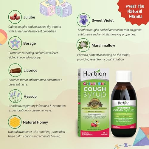 Herbion Naturals Cough Syrup For Children 5 Fl Oz Good Tasting Supplement Helps Relieve Cough Healthy Lung Function For Kids 13 Months And Above Pack Of 3