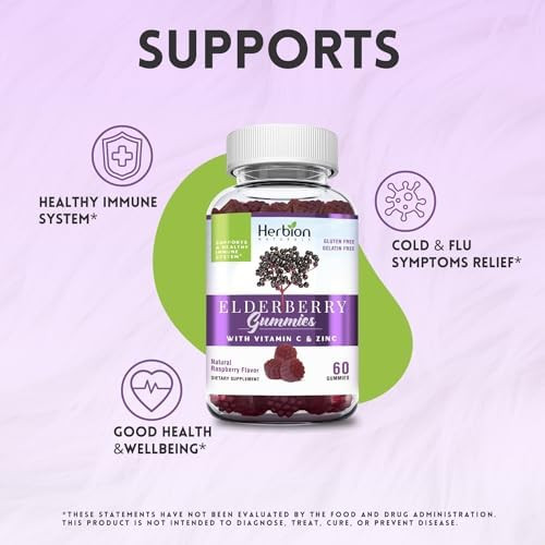 Herbion Elderberry Gummies With Vitamin C & Zinc Healthy Immune System Support Gluten & Gelatin 60 Gummies For Adults & Children 4 Years & Above Made In Usa Pack Of 4