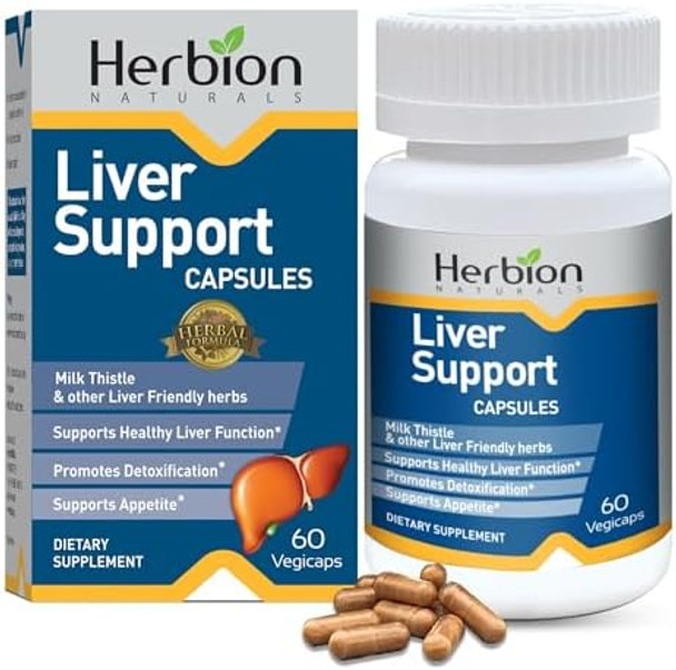 Herbion Naturals Liver Support Herbal Blend With Milk Thistle Supports Healthy Liver Function Promotes Detoxification Supports Appetite 60 Vegicaps (Pack Of 48)