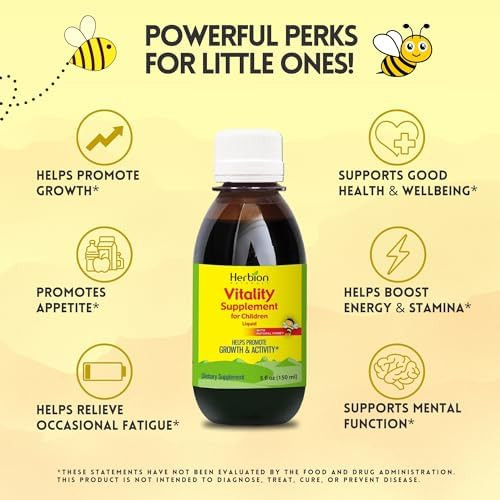 Herbion Naturals Vitality Supplement For Children Promotes Growth And Appetite Relieves Fatigue Improves Mental & Physical Performance For Kids 1 Year & Above 5 Fl Oz (Pack Of 1)