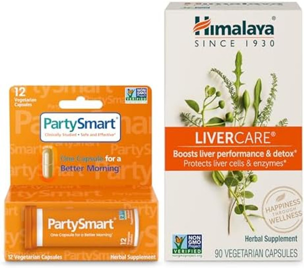 Himalaya Partysmart 12 Caps One Capsule For A Better Morning After Drinking Plus Livercare 90 Caps For Daily Liver Cleanse Liver Support And To Eliminate Waste 2 Product Bundle