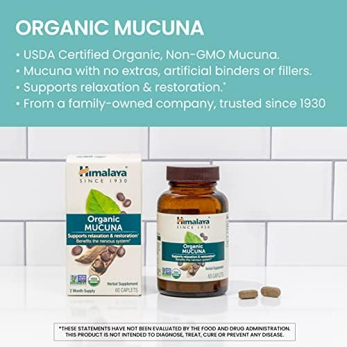 Himalaya Organic Mucuna Herbal Supplement Supports Relaxation Tension Relief Brain Function Nongmo Usda Organic Vegan Gluten 600 Mg 60 Plantcaplets 2 Pack 120 Day Supply