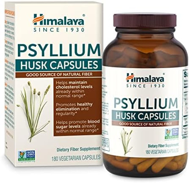 Himalaya Psyllium Husk Capsules Natural Daily Fiber Supplement Regularity Constipation Supports Heart Health Appetite Management Nongmo Gluten Vegan 180 Capsules